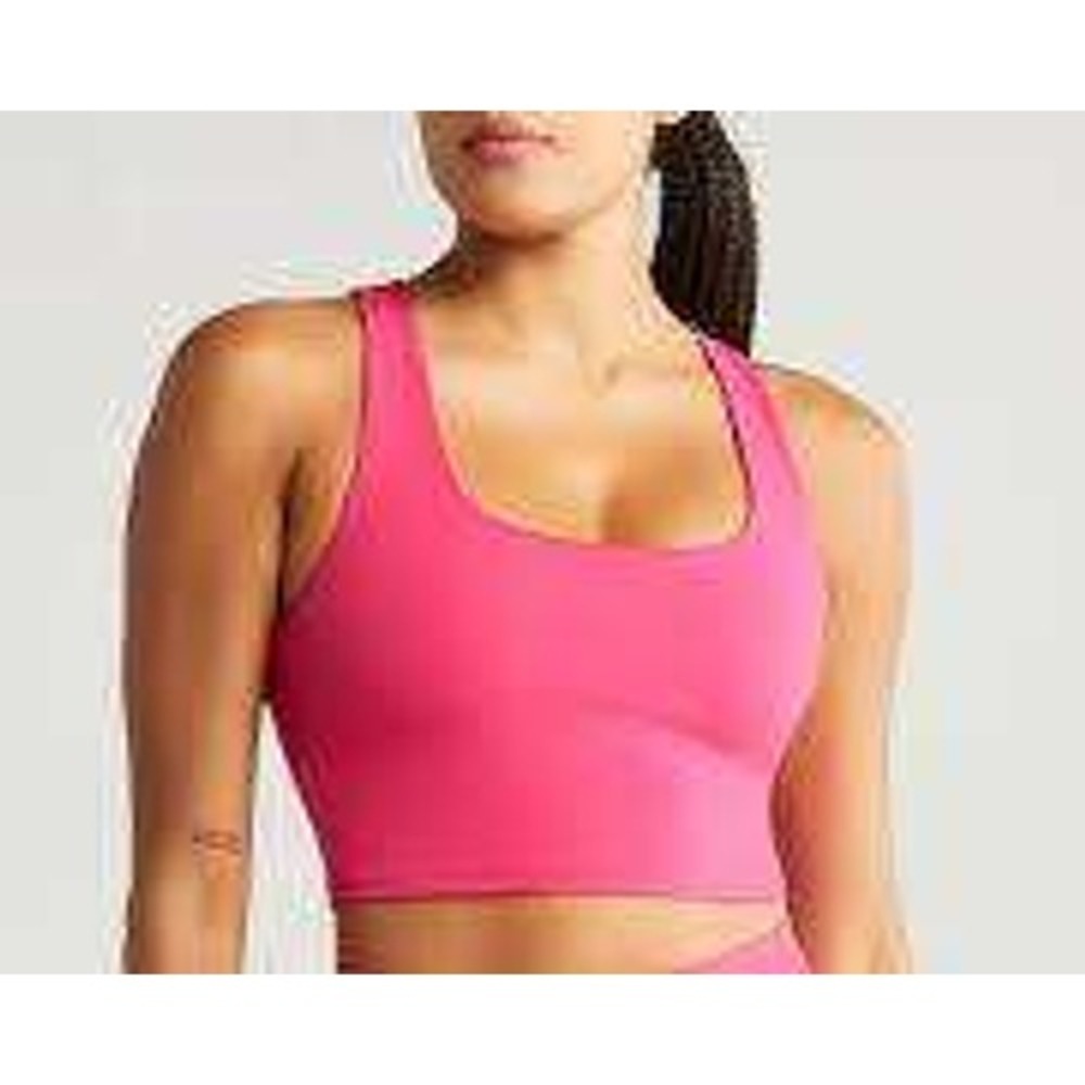 Zella Studio Lite Longline‎ Sports Women Bra Pink Racerback Square Neck Small